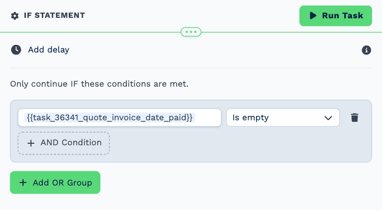 The If Statement task named Still unpaid?, opened to its settings